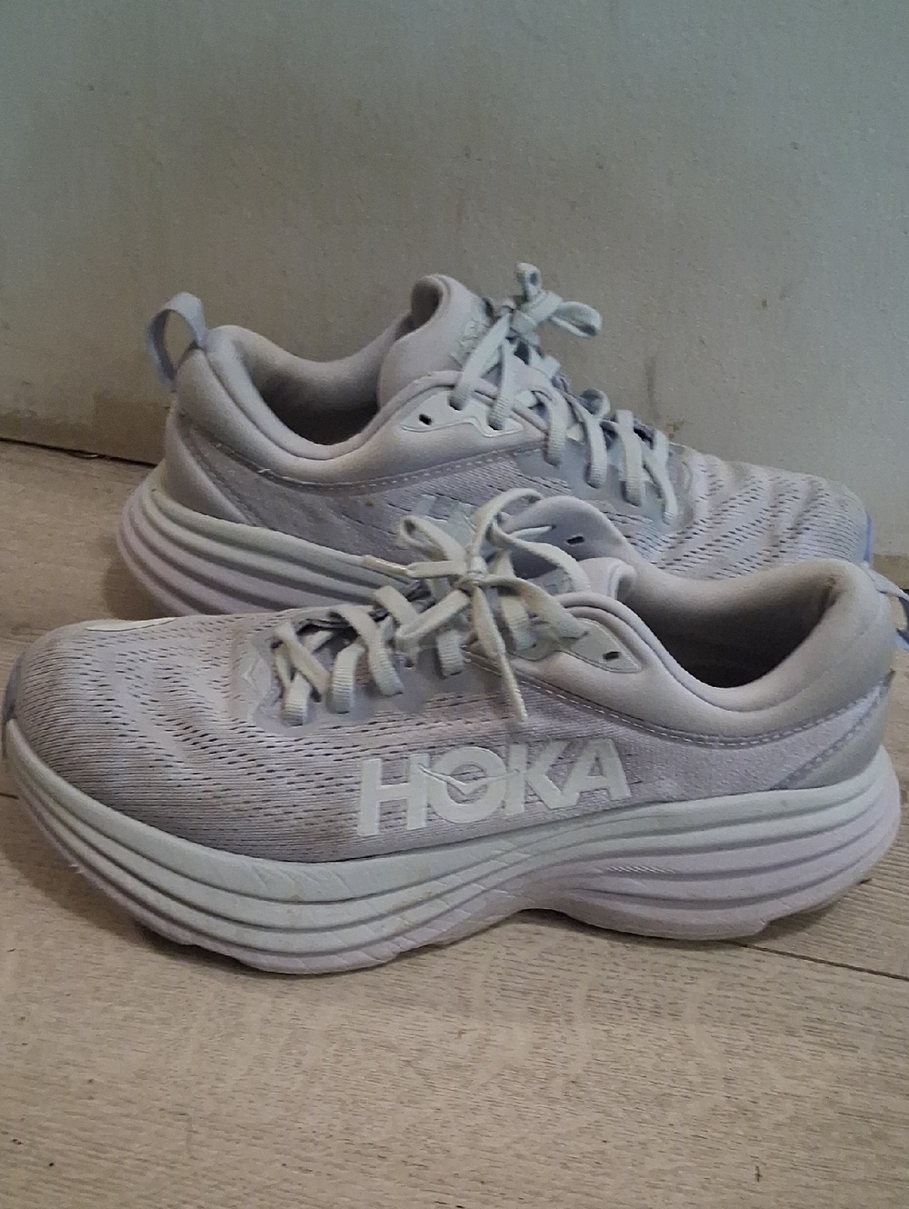 Hoka Light Gray Cushioned Running Shoes...MAY Need Cleaning